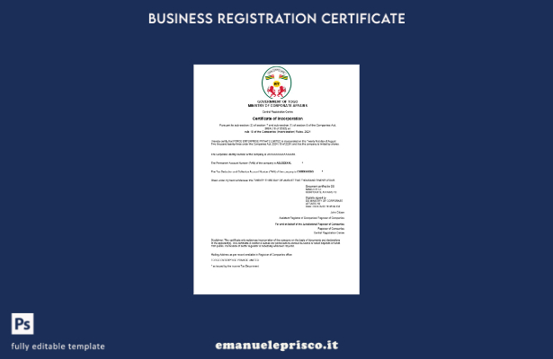 stile verificato Certificato di registrazione aziendale del Togo Modello Word e 